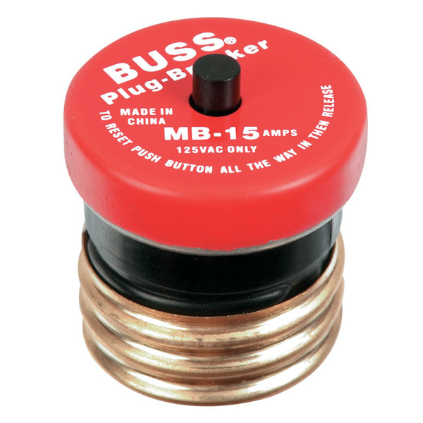 Eaton Bussmann Plug Fuse, MB Series, Time-Delay, 15A, 125V AC BP/MB-15